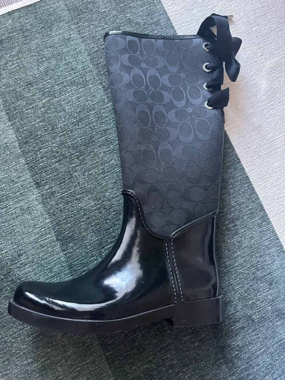 Coach Tristee Black/Grey Signature Tall Rain Boot - Picture 5 of 12